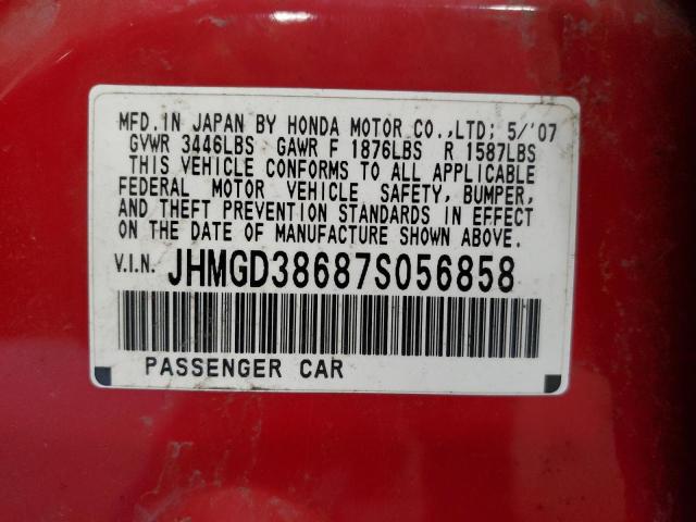 JHMGD38687S056858 - 2007 HONDA FIT S 红色 照片 12