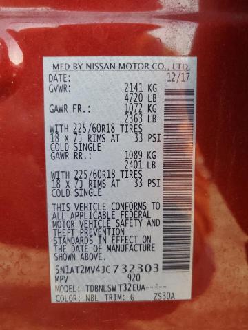 5N1AT2MV4JC732303 - 2018 NISSAN ROGUE S RED photo 14