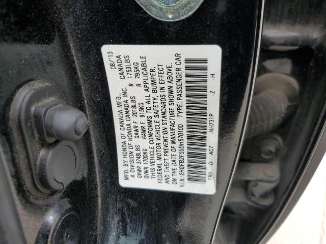 2HGFB2F55DH570100 - 2013 HONDA CIVIC LX BLACK photo 12