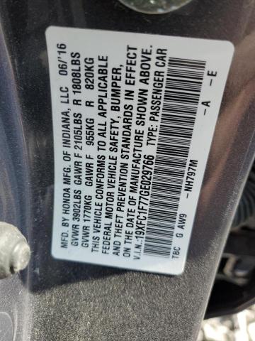 19XFC1F77GE029766 - 2016 HONDA CIVIC EXL GRAY photo 13