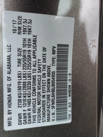 5FNRL6H90JB054955 - 2018 HONDA ODYSSEY ELITE Grafito foto 12