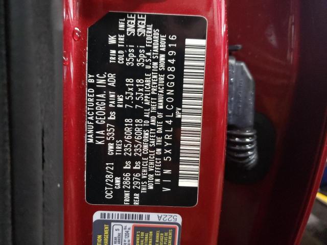 5XYRL4LC0NG084916 - 2022 KIA SORENTO S RED photo 14