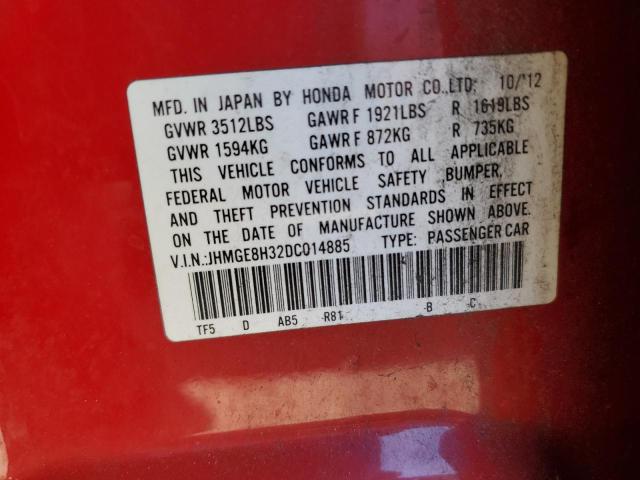 JHMGE8H32DC014885 - 2013 HONDA FIT RED photo 12