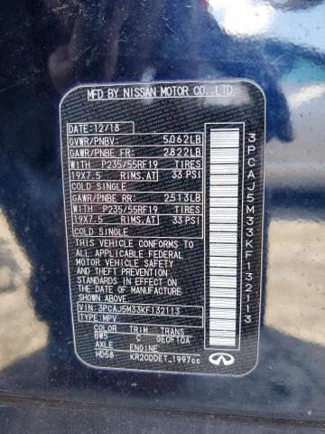 3PCAJ5M33KF132113 - 2019 INFINITI QX50 ESSENTIAL BLUE photo 12