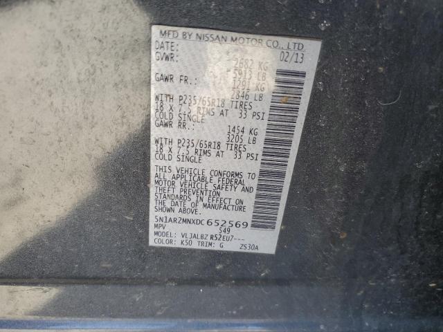 5N1AR2MNXDC652569 - 2013 NISSAN PATHFINDER S Մոխրագույն լուսանկար 13