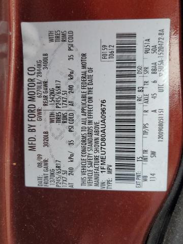 1FMEU7D80AUA09676 - 2010 FORD EXPLORER XLT მუქწითელი ფოტო 13