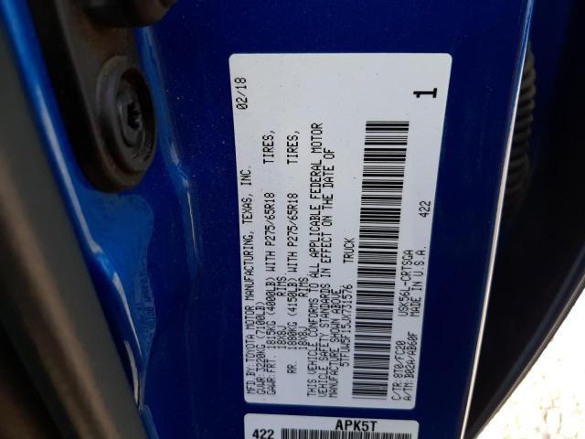 5TFUW5F15JX731576 - 2018 TOYOTA TUNDRA DOUBLE CAB SR/SR5 BLUE photo 13