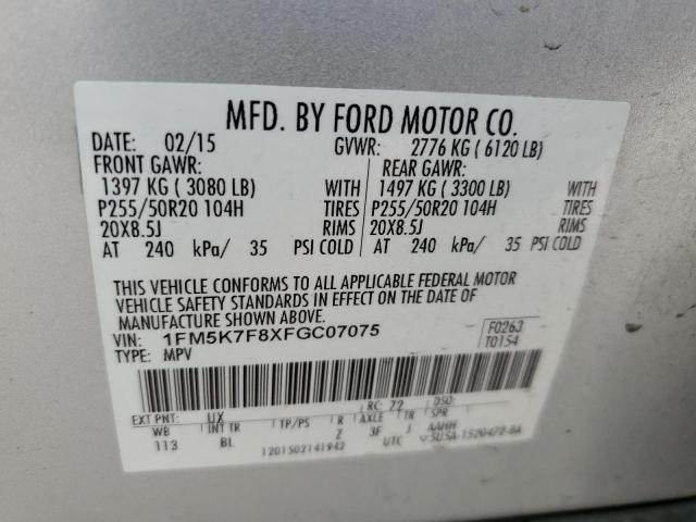 1FM5K7F8XFGC07075 - 2015 FORD EXPLORER LIMITED SILVER photo 13