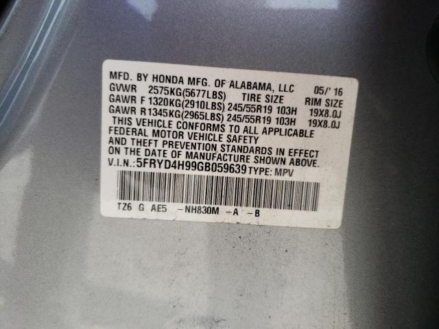 5FRYD4H99GB059639 - 2016 ACURA MDX ADVANCE SILVER photo 13