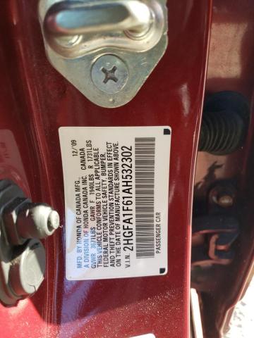 2HGFA1F61AH532302 - 2010 HONDA CIVIC LX-S 勃艮第红 照片 12