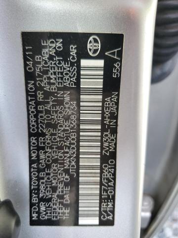 JTDKN3DU0B1368734 - 2011 TOYOTA PRIUS SILVER photo 13