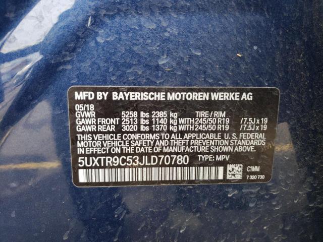 5UXTR9C53JLD70780 - 2018 BMW X3 XDRIVE30I BLUE photo 12