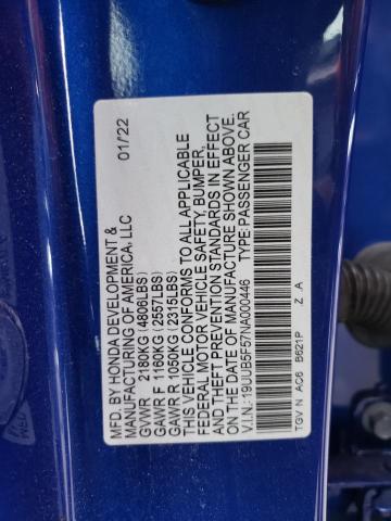 19UUB5F57NA000446 - 2022 ACURA TLX TECH A BLUE photo 13