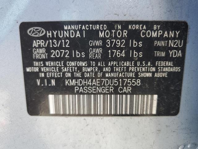 KMHDH4AE7DU517558 - 2013 HYUNDAI ELANTRA GLS BLUE photo 12