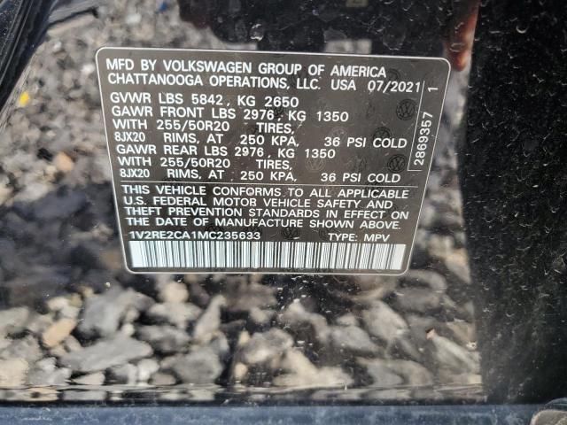 1V2RE2CA1MC235633 - 2021 VOLKSWAGEN ATLAS CROS SE Черный фото 13