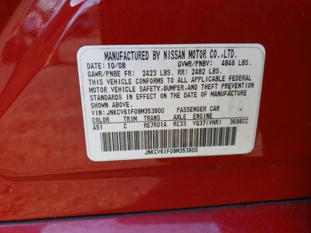 JNKCV61F09M353900 - 2009 INFINITI G37 RED photo 12