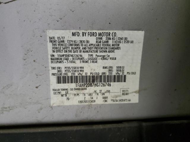 1FAHP2D87HG126746 - 2017 FORD TAURUS SE SILVER photo 12