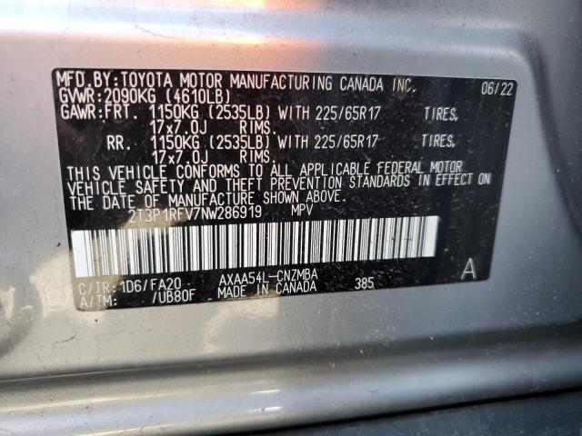 2T3P1RFV7NW286919 - 2022 TOYOTA RAV4 XLE SILVER photo 13