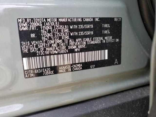 2T3C1RFV0MW158924 - 2021 TOYOTA RAV4 XLE PREMIUM GRAY photo 12