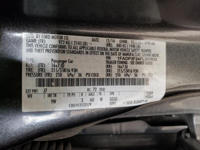 1FADP3F24FL203932 - 2015 FORD FOCUS SE GRAY photo 12