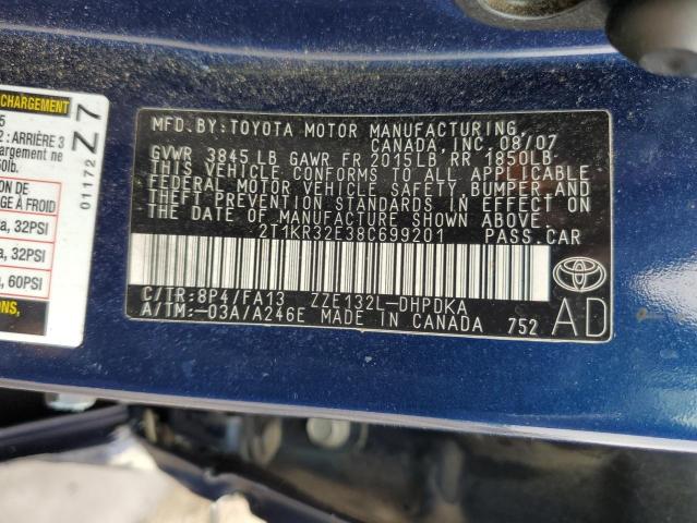 2T1KR32E38C699201 - 2008 TOYOTA COROLLA MA XR BLUE photo 12
