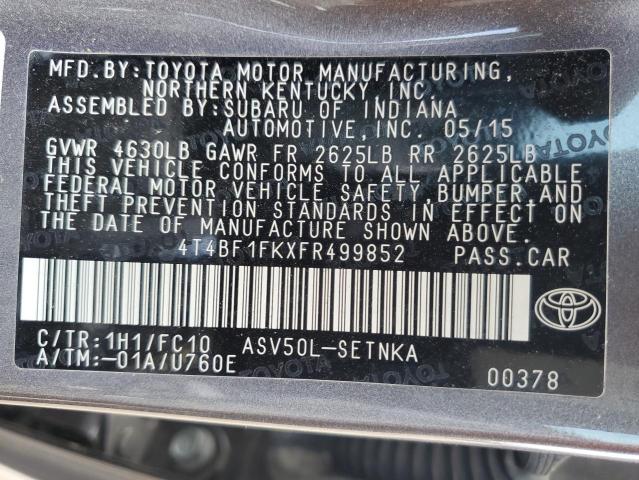 4T4BF1FKXFR499852 - 2015 TOYOTA CAMRY LE GRAY photo 13