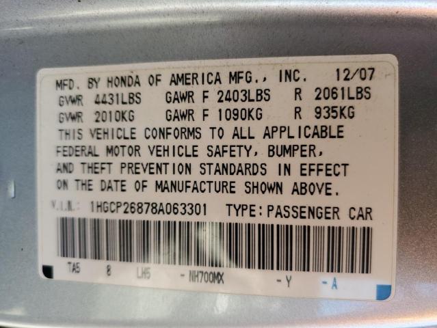 1HGCP26878A063301 - 2008 HONDA ACCORD EXL SILVER photo 12