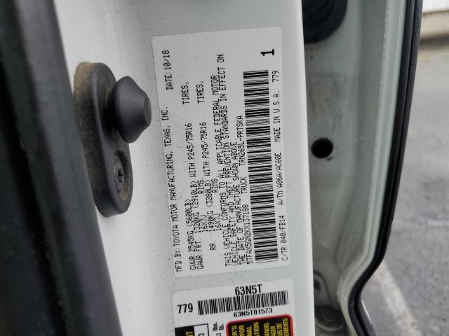 5TFAX5GN2KX137188 - 2019 TOYOTA TACOMA DOUBLE CAB WHITE photo 12