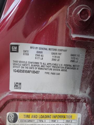 1G4GE5EV9AF105437 - 2010 BUICK LACROSSE CXS RED photo 12