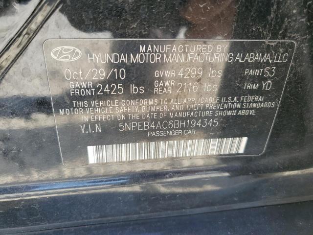 5NPEB4AC6BH194345 - 2011 HYUNDAI SONATA GLS BLACK photo 12