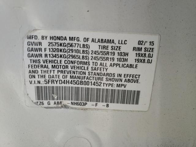 5FRYD4H45GB001452 - 2016 ACURA MDX TECHNOLOGY WHITE photo 13