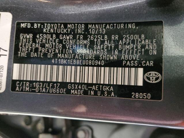 4T1BK1EB8EU080940 - 2014 TOYOTA AVALON BASE 灰色 照片 12