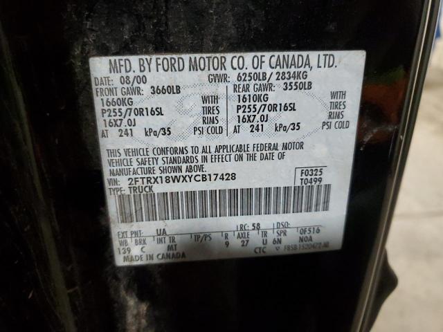 2FTRX18WXYCB17428 - 2000 FORD F150 BLACK photo 12