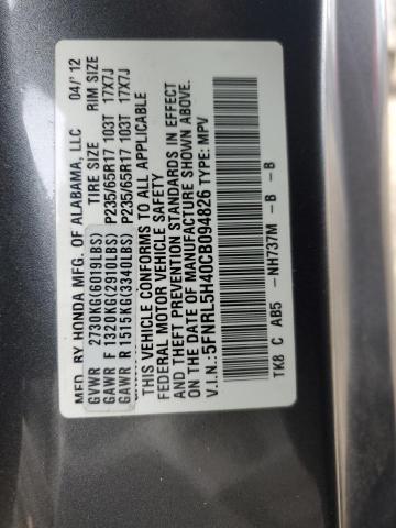 5FNRL5H40CB094826 - 2012 HONDA ODYSSEY EX CHARCOAL photo 14