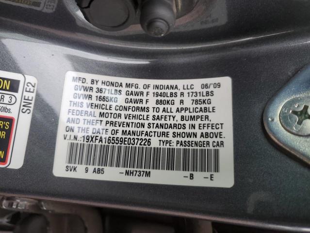 19XFA16559E037226 - 2009 HONDA CIVIC LX CHARCOAL photo 12