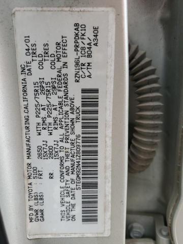 5TEGM92N41Z809776 - 2001 TOYOTA TACOMA DOUBLE CAB PRERUNNER SILVER photo 12