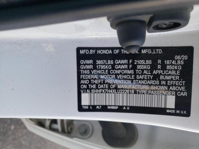 SHHFK7H4XLU222618 - 2020 HONDA CIVIC SPORT 白色 照片 10