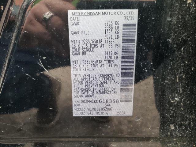 5N1DR2MM1KC618358 - 2019 NISSAN PATHFINDER S BLACK photo 13