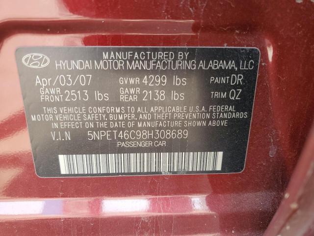 5NPET46C98H308689 - 2008 HYUNDAI SONATA GLS BURGUNDY photo 12