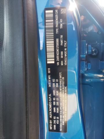 ZARFAEDN7J7595986 - 2018 ALFA ROMEO GIULIA Q4 蓝色 照片 12