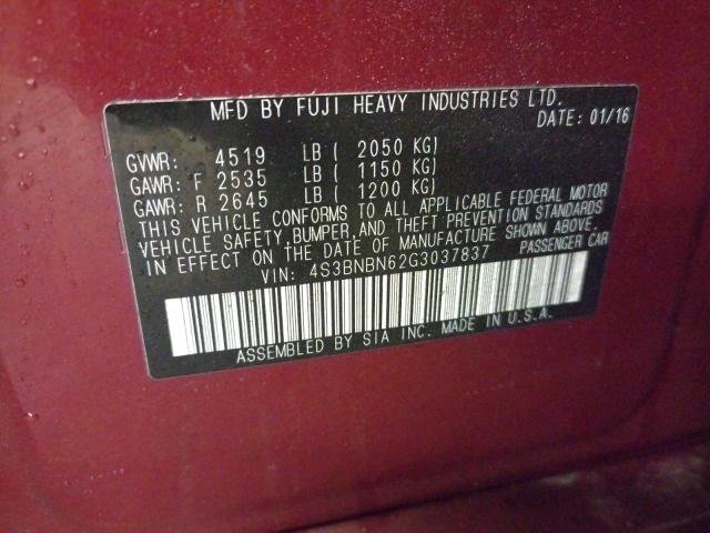 4S3BNBN62G3037837 - 2016 SUBARU LEGACY 2.5I LIMITED RED photo 13