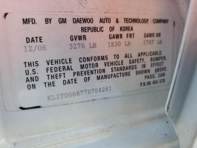 KL1TD66677B764241 - 2007 CHEVROLET AVEO BASE 白色 照片 13