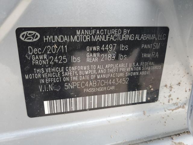 5NPEC4AB7CH443452 - 2012 HYUNDAI SONATA SE SILVER photo 12