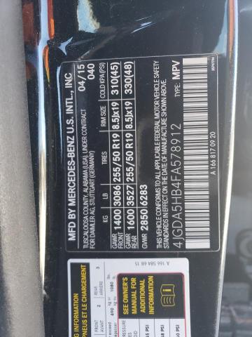 4JGDA5HB4FA578912 - 2015 MERCEDES-BENZ ML 350 4MATIC BLACK photo 12