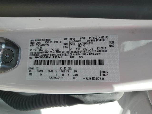 1FMCU0G62MUA98342 - 2021 FORD ESCAPE SE WHITE photo 14