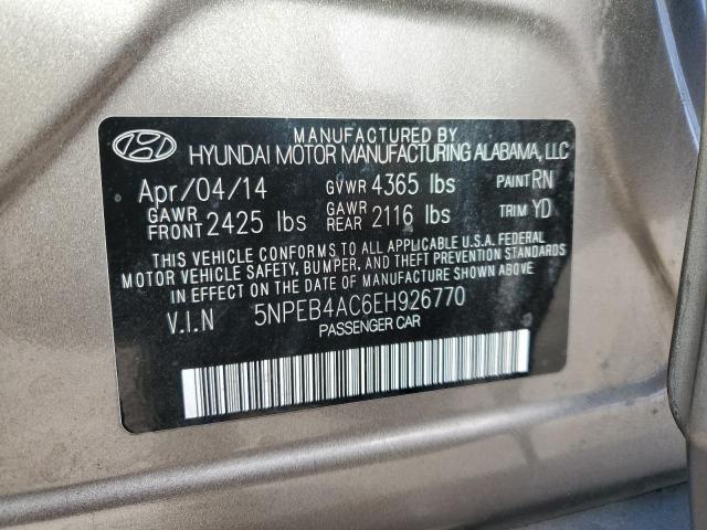 5NPEB4AC6EH926770 - 2014 HYUNDAI SONATA GLS GOLD photo 12