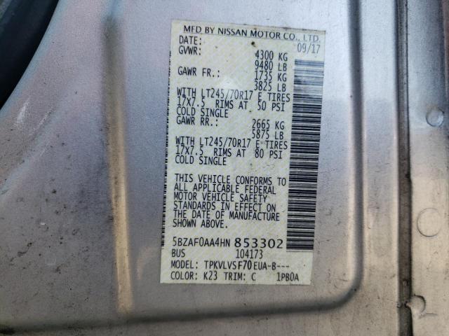 5BZAF0AA4HN853302 - 2017 NISSAN NV 3500 S SILVER photo 13