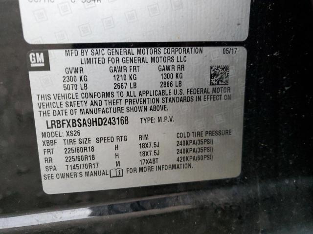 LRBFXBSA9HD243168 - 2017 BUICK ENVISION ESSENCE Սև լուսանկար 13