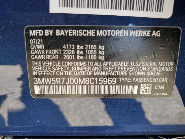 3MW5R7J00M8C15969 - 2021 BMW 330XI BLUE photo 12
