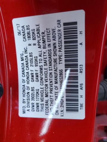 2HGFC1F74HH652866 - 2017 HONDA CIVIC EXL 红色 照片 13